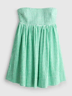 Vestido corto bandeau de algodón a cuadros vichy