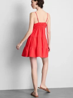 Vestido corto de algodón con cuello de pico a capas