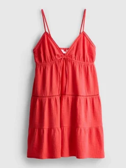 Vestido corto de algodón con cuello de pico a capas