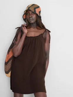 Vestido corto de corte trapecio de algodón