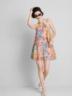 Vestido corto de gasa a capas