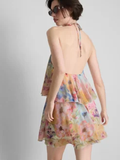 Vestido corto de gasa a capas