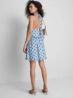 Vestido corto de malla con escote halter y lunares