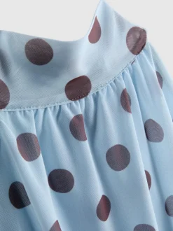 Vestido corto de malla con escote halter y lunares