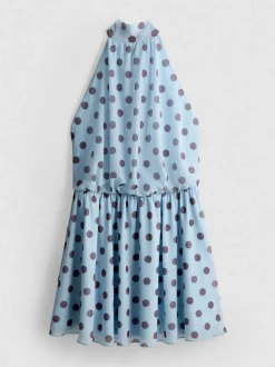 Vestido corto de malla con escote halter y lunares