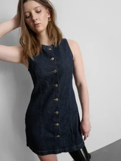 Vestido corto vaquero de algodón con botones
