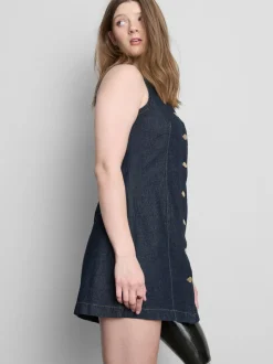 Vestido corto vaquero de algodón con botones