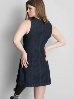 Vestido corto vaquero de algodón con botones