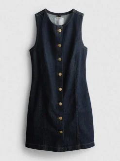Vestido corto vaquero de algodón con botones