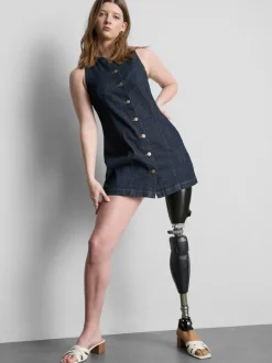 Vestido corto vaquero de algodón con botones
