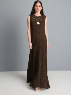 Vestido largo de encaje elástico