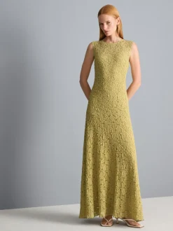 Vestido largo de encaje elástico