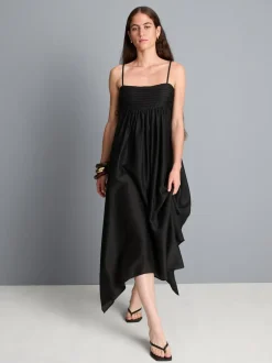 Vestido midi con bajo de corte pañuelo