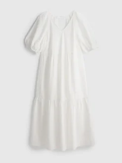 Vestido midi con volantes en sirsaca de algodón