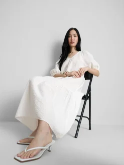 Vestido midi con volantes en sirsaca de algodón