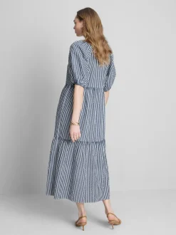 Vestido midi con volantes en sirsaca de algodón