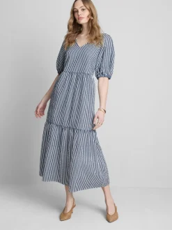 Vestido midi con volantes en sirsaca de algodón