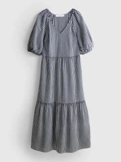 Vestido midi con volantes en sirsaca de algodón